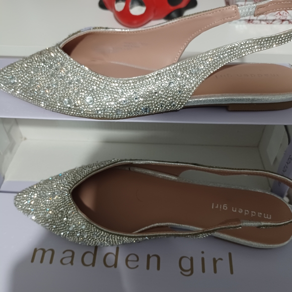 Madden Girl Shoes - Madden Girl Silver Rhinestone Pointed Toe Slingback Flats